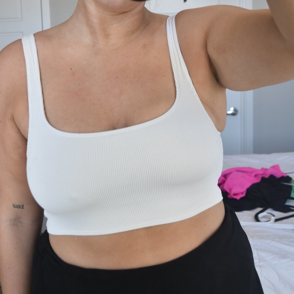 White Ribbed Aerie Swim Suit Top